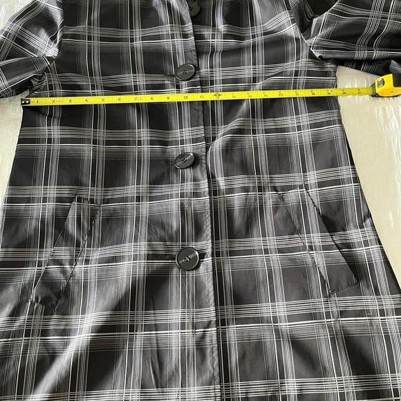 PIZAZZ Spring Jacket Detachable Hood Black Grey Plaid Button Front Neutral - Picture 14 of 16